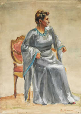 Трошин Николай Степанович. Женский портрет в серебристом платье. Эскиз костюма